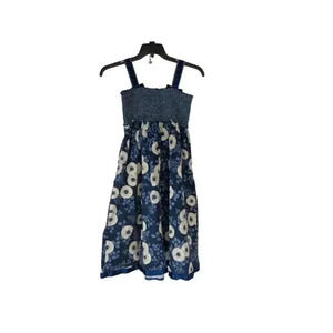Bonnie Jean Girls Fit & Flare Dress Blue Floral Cotton Sleeveless Smocked 16